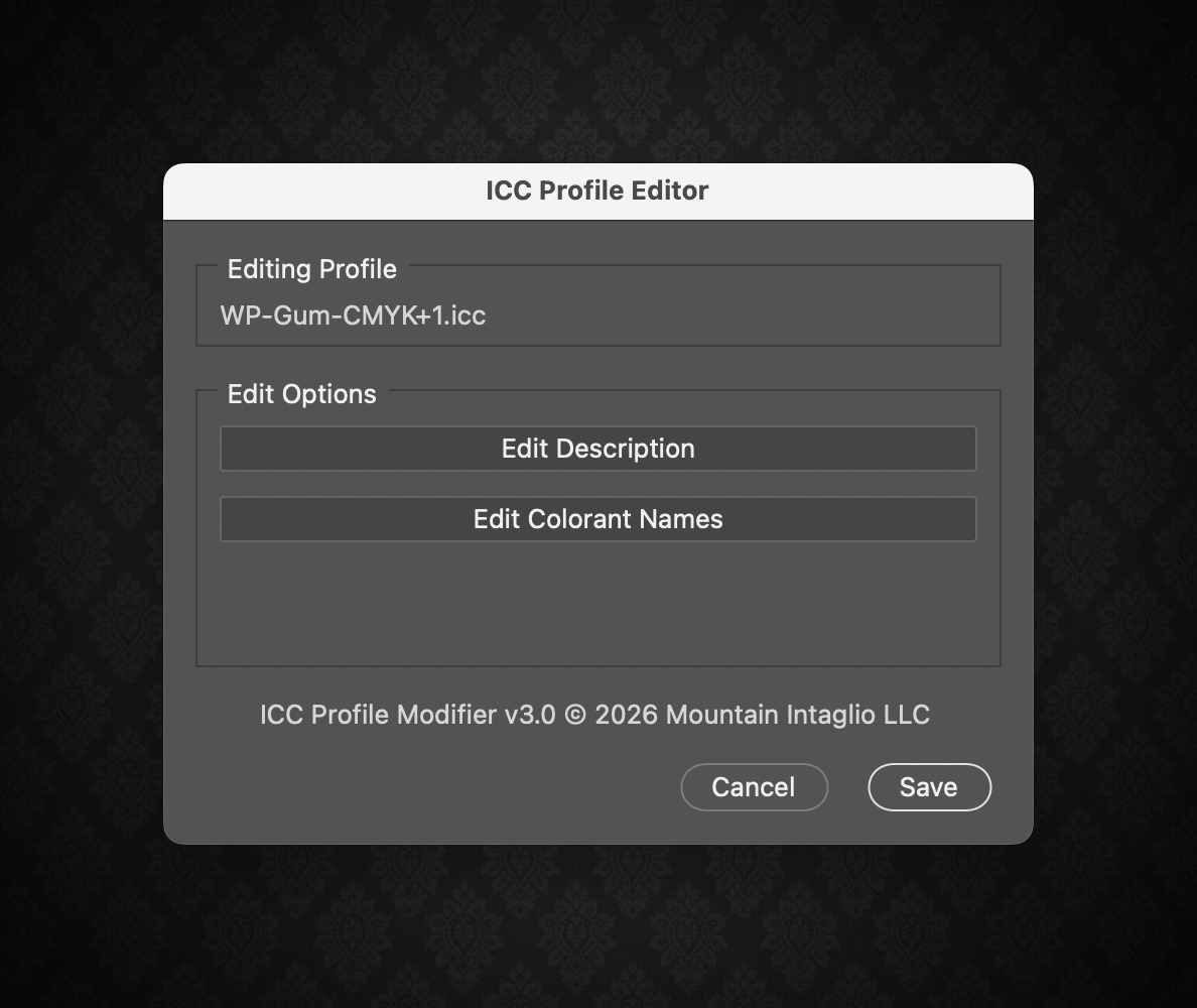 initial ICC script dialog pane Initial profile modifier script dialog window