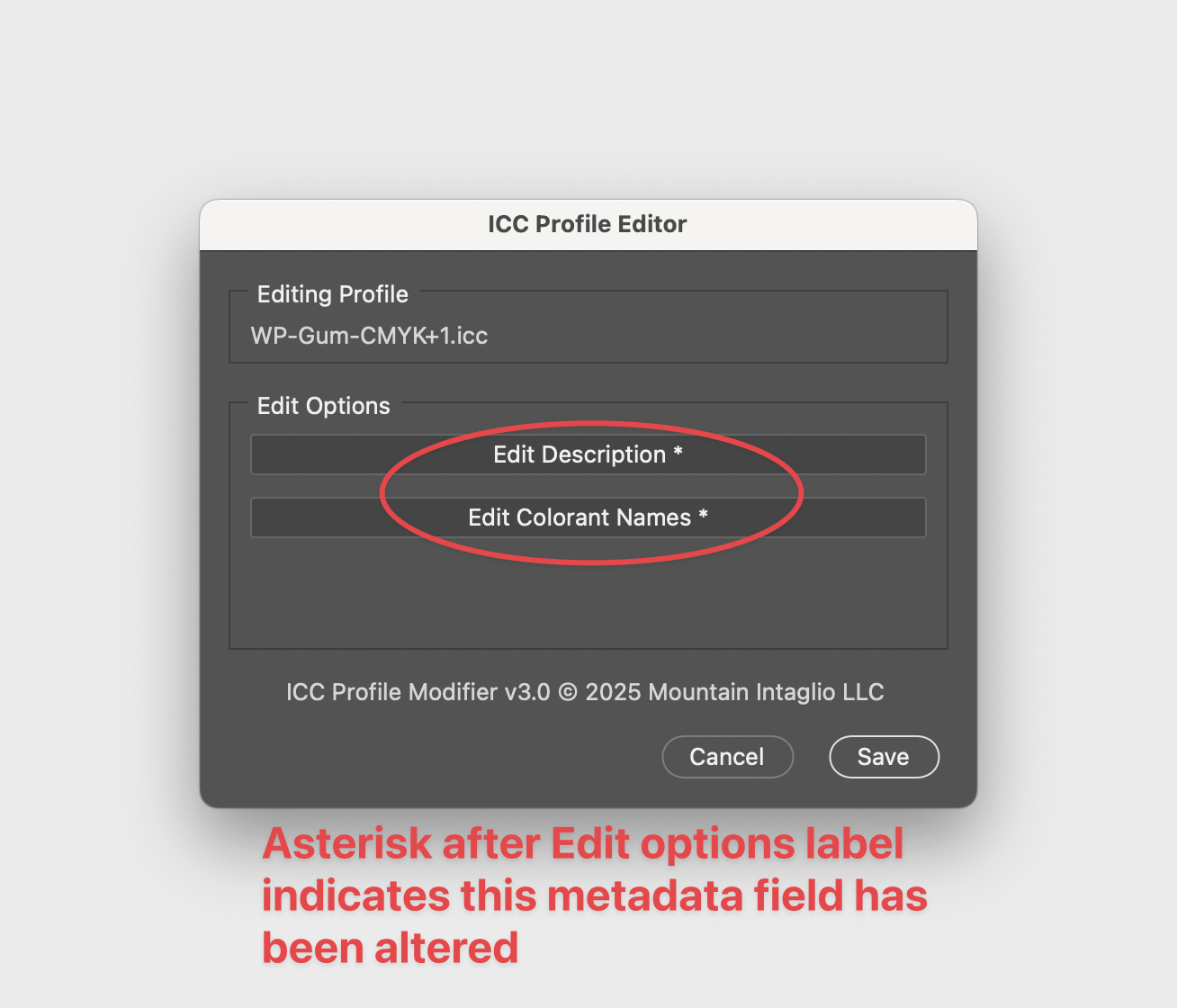 Dialog after editing operations are complete ICC profile modifications editing complete