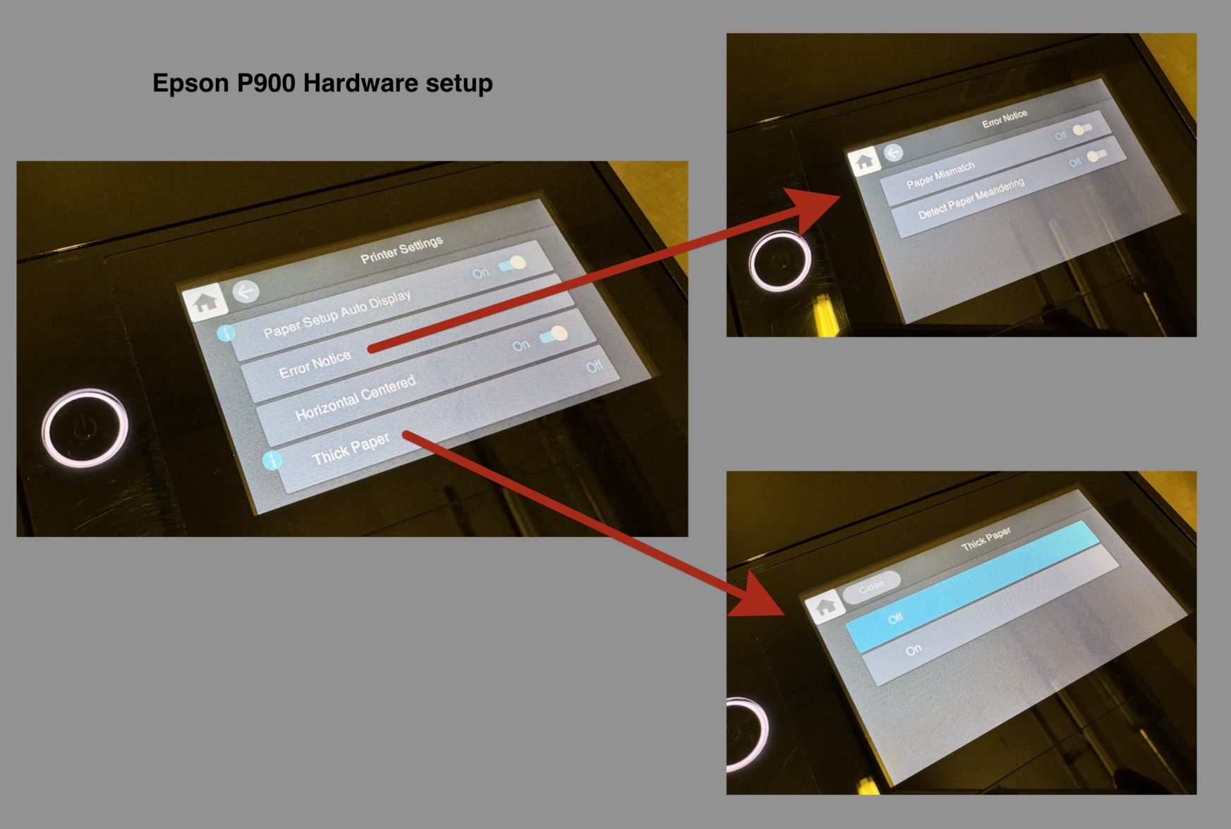 Printer hardware panel setup