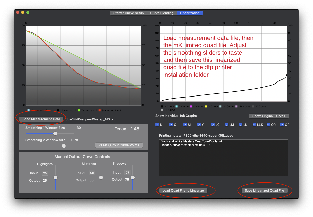 **The QuickCurve app allows us to make a preliminarily linearized quad file with our custom data measurements**