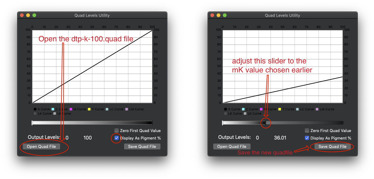 **Open the linear 100% K quad and adjust in Quad Levels Utility**